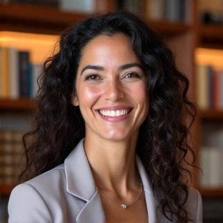 Professional portrait of a team member, Elena Rodriguez, in a natural setting