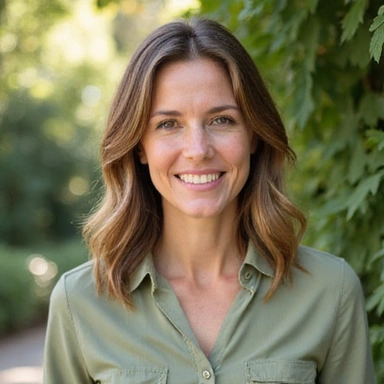 Professional portrait of a nutritionist smiling, in a natural setting