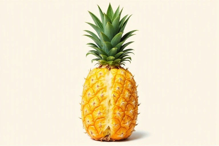 A scientific illustration of a pineapple, showing its cellular structure and key nutrient compounds, against a clean, minimalist background. No text or letters.