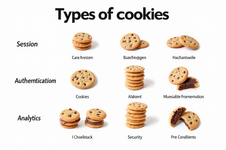 Illustration of different types of cookies, categorized and labeled