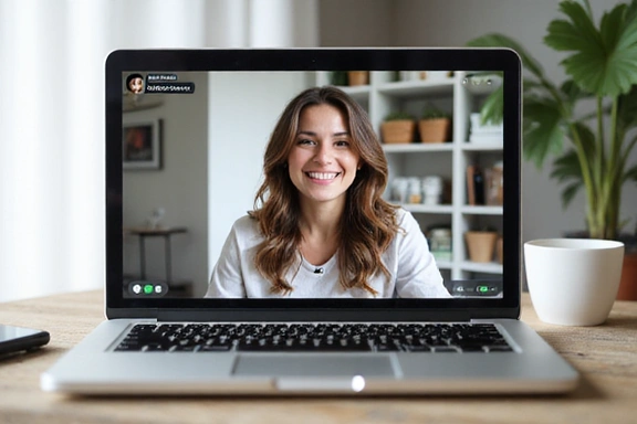A laptop screen showing a video call with a nutritionist, symbolizing online consultations.
