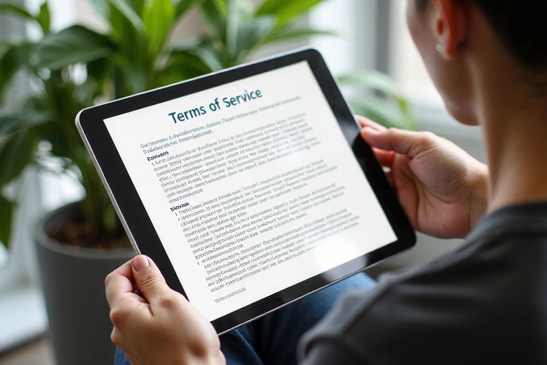 Person reading terms and conditions on a tablet